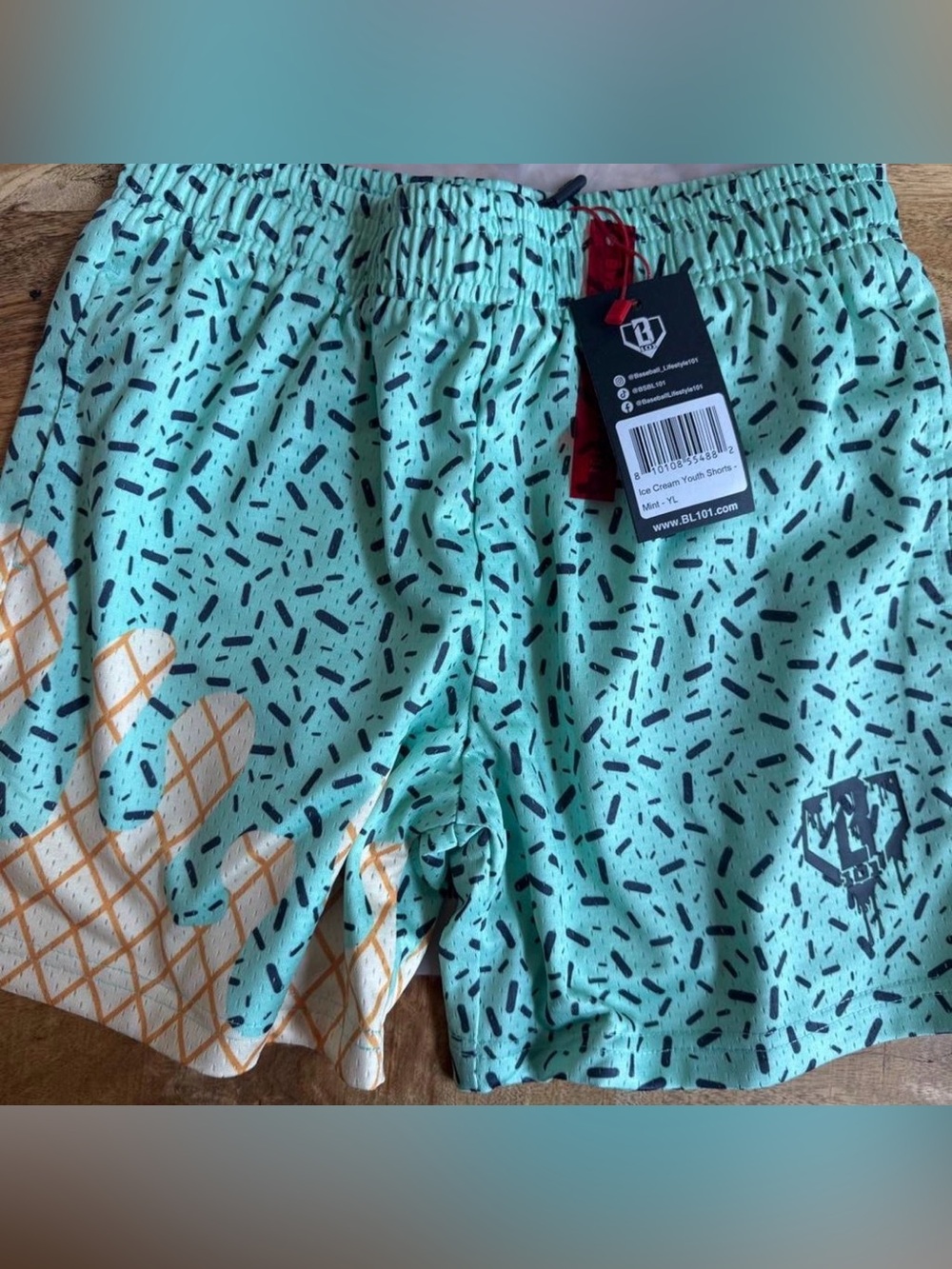 Baseball Lifestyle 101 BL101 Ice Cream Shorts Mint Youth Large YL NWT